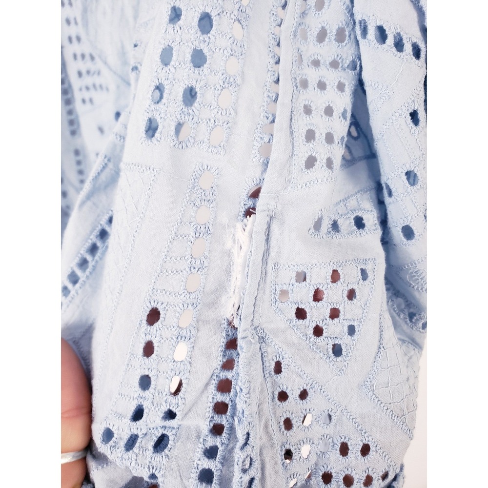 Lauren Ralph Lauren Eyelet Button Down Shirt Light Blue Geometric Embroidery S - Picture 5 of 6